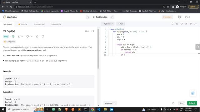 Leetcode: Sqrt(x) | Python 3 смотреть онлайн