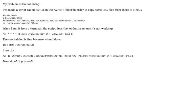 Ubuntu: Script running from terminal but not in crontab смотреть онлайн