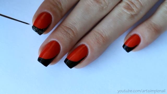 Угловой френч Маникюр в черно-красных тонах | Nail Tutorial: French Manicure смотреть онлайн
