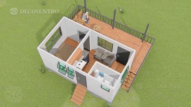Farm House Design with Spacious Veranda 1 Bedroom (7x5m/23x16ft) Model No.14 смотреть онлайн