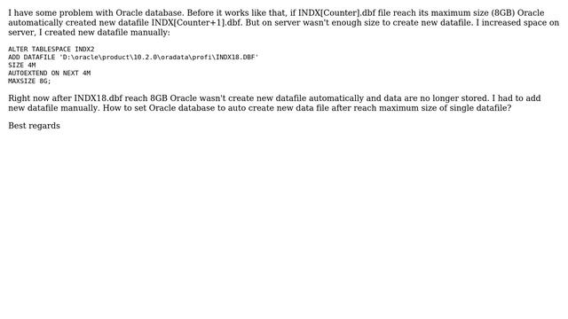 Databases: Data are not saved to database - Auto creating new datafile in oracle смотреть онлайн