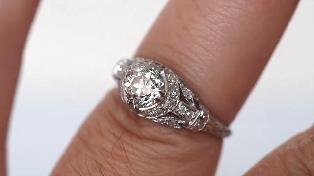 Circa 1920 Art Deco Platinum GIA .94ct Old European Brilliant Diamond Engagement Ring - VEG#1959 смотреть онлайн