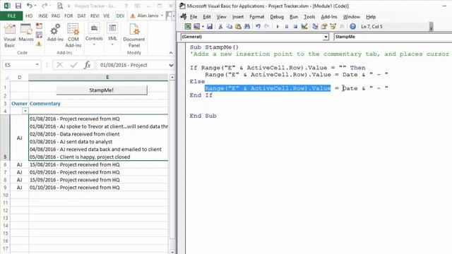 Excel VBA Adding A Date Stamp, And Going To The Insertion Point AUTOMATICALLY смотреть онлайн
