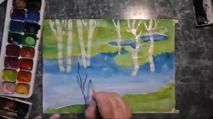 Весенний пейзаж красками. Рисуем с детьми.