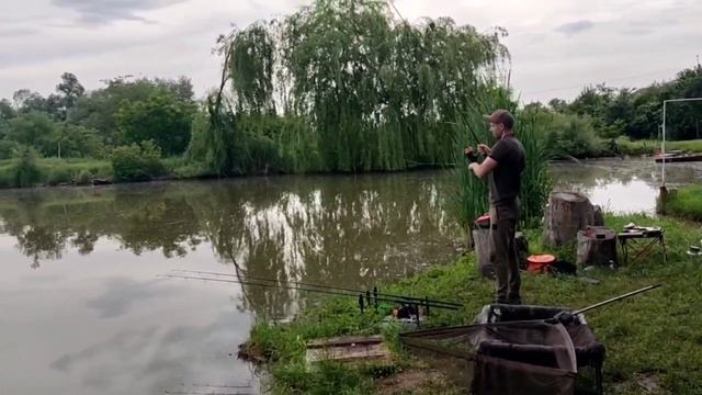 Карпфишинг летом.Юный карпятник поймал рыбу больше своего роста. смотреть онлайн