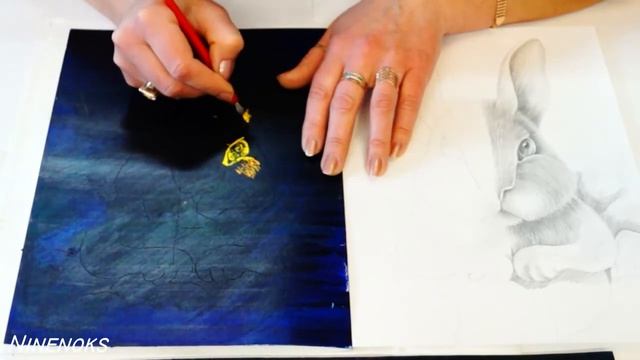 Как нарисовать пасхального кролика в технике граттаж. Часть 2. Темпера. Масляная пастель.