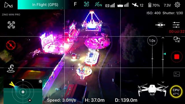 Great Flight over Fun Fair at Night, Mobile App Screen Recording, New Hubsan Zino Mini Pro Drone смотреть онлайн