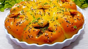Воздушное тесто и много начинки!Вкусный открытый пирог с капустой и консервированной рыбой в духовке