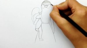 Как нарисовать МАМУ и Дочку простым карандашом. Рисунок для срисовки Маме. Мама с доченькой. #561