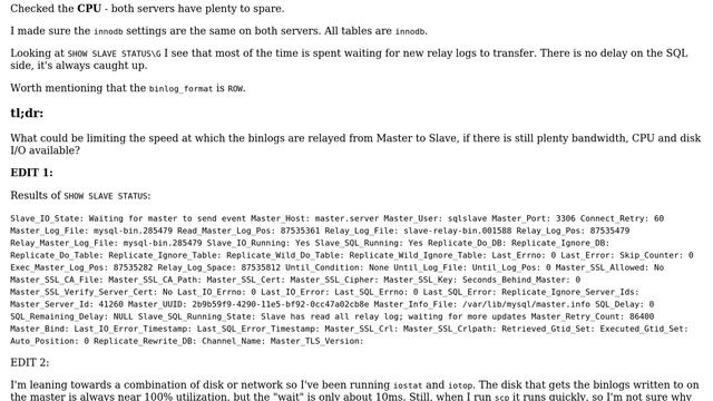 Databases: MySQL Replication binary relay logs transfer too slowly смотреть онлайн