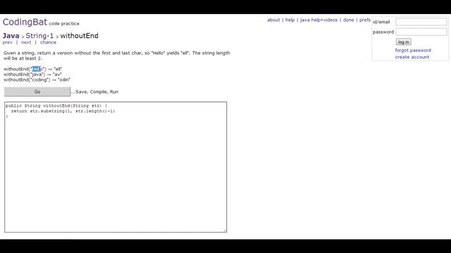 Coding Bat - Java String Tutorial withoutEnd смотреть онлайн