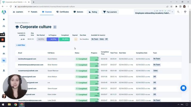 AcademyOcean LMS: Как просмотреть статистику по курсам? смотреть онлайн