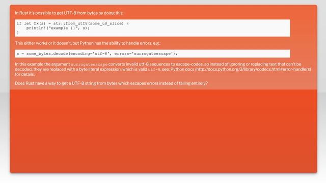 Is it possible to decode bytes to UTF-8, converting errors to escape sequences in Rust? смотреть онлайн