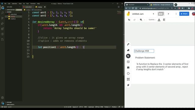 C08 : Replace values of two arrays | English & Hindi | Javascript Interviews | for beginners смотреть онлайн