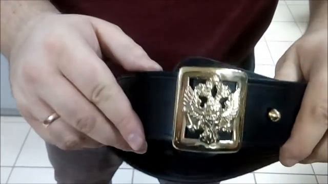 Ремень из натуральной кожи с латунной Пряжкой-Гербом и Пряжкой-Звездой смотреть онлайн