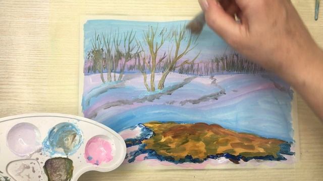 Рисуем пейзаж с Подснежниками. Гуашь смотреть онлайн