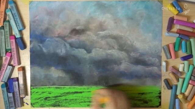 Рисование сухой пастелью | Тучи пастелью | Pastel Painting Soft Pastel