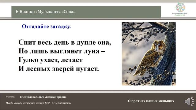 ЧЭШ Литературное чтение 2 класс В.Бианки "Музыкант", "Сова". смотреть онлайн