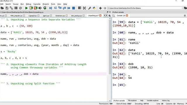 Python 3 Basics # 1.5 | Unpacking Python sequence into separate variables | Throwaway variables смотреть онлайн