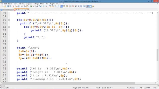 Gregory Newton Forward Interpolation Formula in Perl language смотреть онлайн