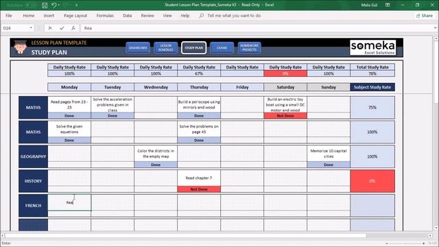 Student Study Plan Excel Template in Excel смотреть онлайн