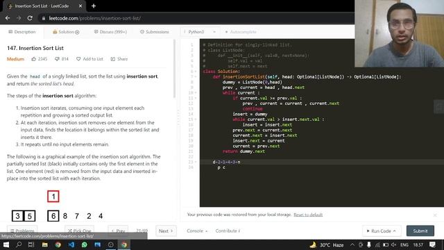 147. Insertion Sort List | Leetcode | Python смотреть онлайн