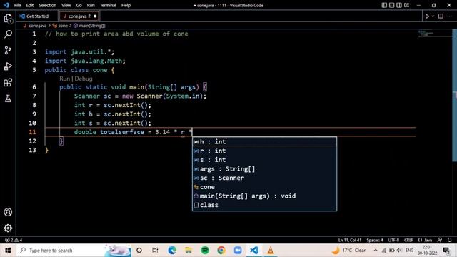 Write a Programme to print area and volume of cone | variables | coding | java programming смотреть онлайн