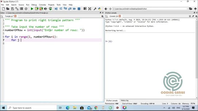 Right Angle Triangle Pattern | Python Programming | Pattern Designing смотреть онлайн