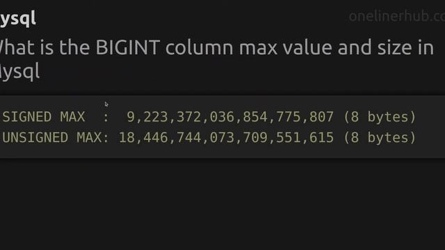 What is the BIGINT column max value and size in Mysql смотреть онлайн
