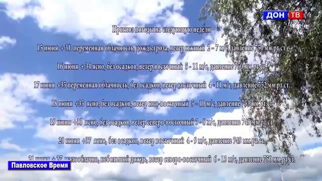 Погода с 15.06-21.06. 2020. г. Павловск Воронежской обл смотреть онлайн