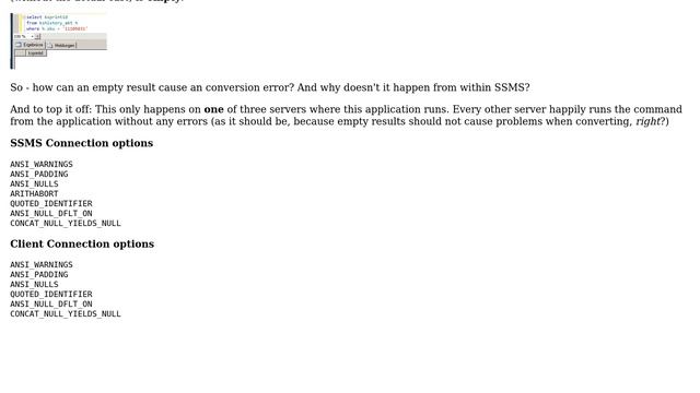 Databases: Query fails from application but runs fine in SSMS смотреть онлайн