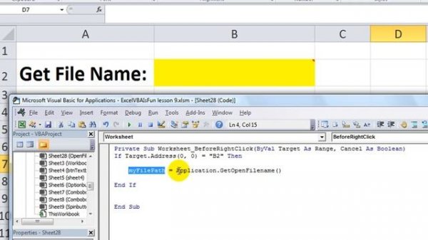 Excel VBA Basics #28 Get the Name or File Path, Open File Browser in VBA