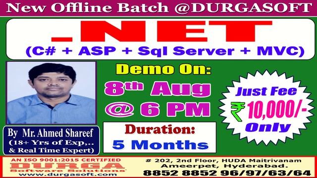 .NET (C# + ASP + Sql Server + MVC) Offline Training @ DURGASOFT смотреть онлайн