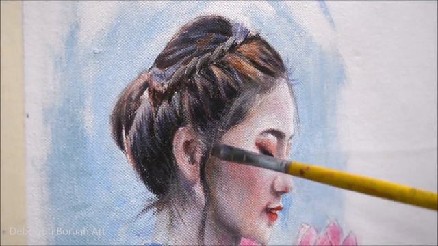 Girl with Lotus | Acrylic Portrait Painting Time-Lapse (Long version) by Debojyoti Boruah смотреть онлайн