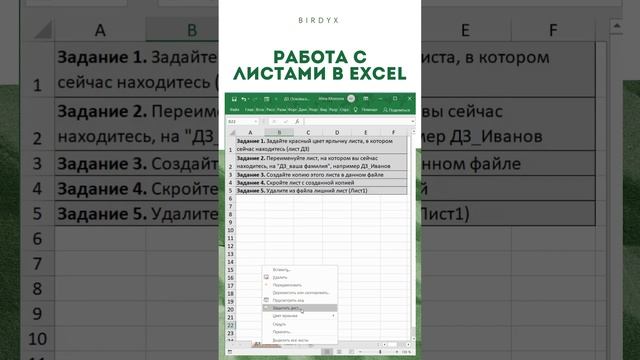 Excel: Работа с листами - копировать лист, переименовать, скрыть, удалить #shorts смотреть онлайн