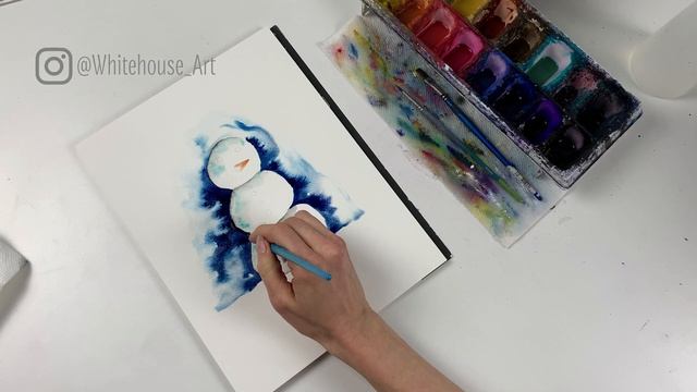 Snow Falling On A Snow Man Painting - Watercolor Tutorial смотреть онлайн