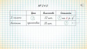 Видеорешение №240 стр. 62 по учебнику Моро М.И., Волковой С.И. 4 класс