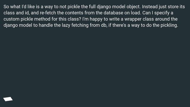 How to customize pickle for django model objects смотреть онлайн