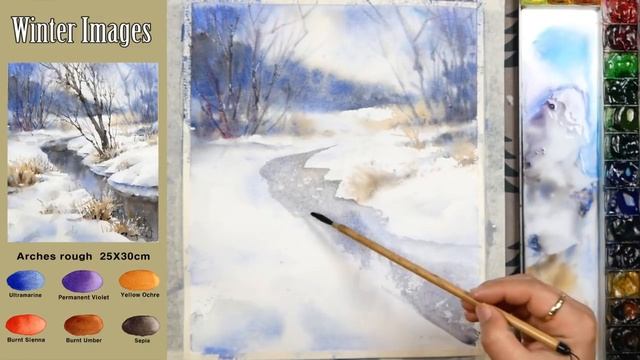 Without Sketch Landscape Watercolor - Winter Images (color mixing, Arches) NAMIL ART смотреть онлайн