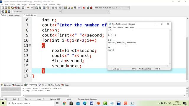 Fibonacci Series in C++ смотреть онлайн