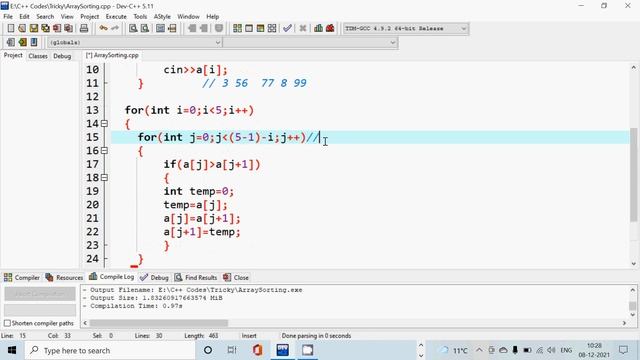 Program to sort elements of one dimensional Array by using Bubble Sorting Technique in C++ смотреть онлайн
