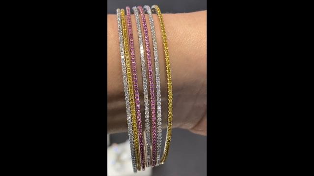 Estate Diamond Yellow Pink Sapphire 18K Tri-Color Gold 7 Days Of the Week Stackable Bangle Bracelet смотреть онлайн