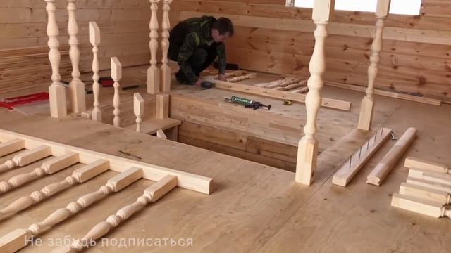 Сборка деревянной лестницы на второй этаж с прямым маршем. смотреть онлайн