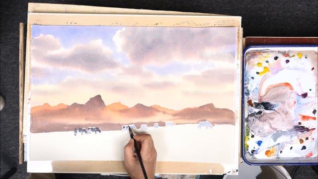 Herds in the Tundra | Watercolor Landscape Painting смотреть онлайн
