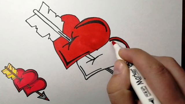 как нарисовать Два сердечка со стрелой смотреть онлайн