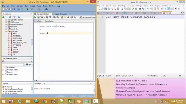 دورة ORACLE الحلقة 24 # Can any User Creat Role . смотреть онлайн
