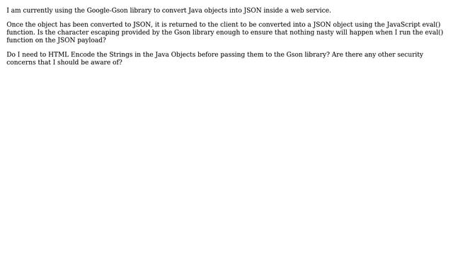 Is the escaping provided by the Google-Gson library enough to ensure a safe JSON payload? смотреть онлайн