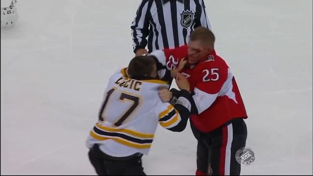 Milan Lucic fights Chris Neil 9/25/09 (preseason) смотреть онлайн