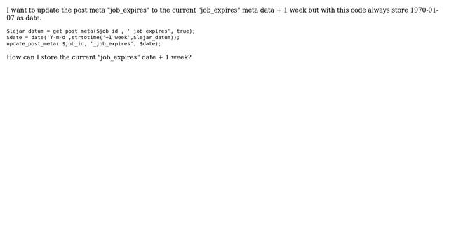 Wordpress: Update post meta date always store 1970-01-07 смотреть онлайн