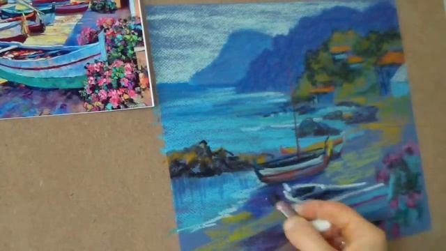 МАСТЕР КЛАСС МАСЛЯНОЙ ПАСТЕЛЬЮ - РИСУЕМ МОРЕ И ЛОДКИ смотреть онлайн